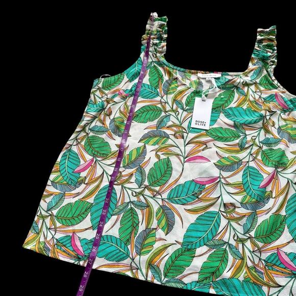 Rose + Olive Tank Top Womens 1X Multicolor Leaf Print Ruffle Strap Blouse NWT - Picture 7 of 16